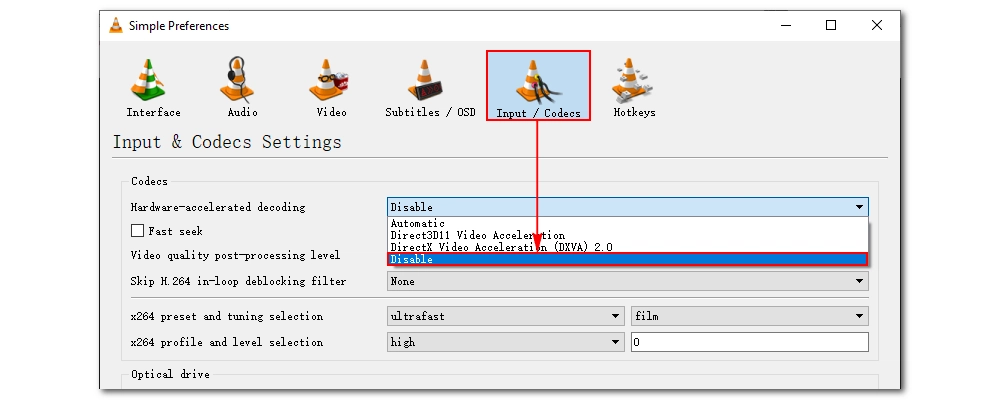 Disable hardware-accelerated decoding