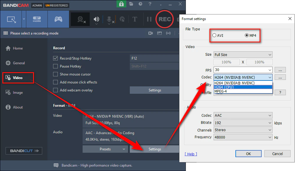 Change Bandicam Settings