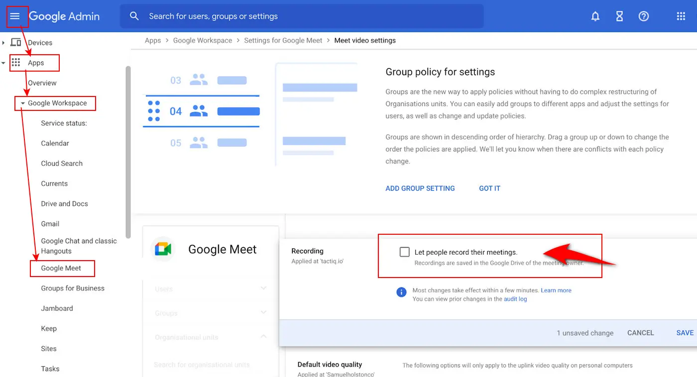 Enable Recording in Google Admin Console