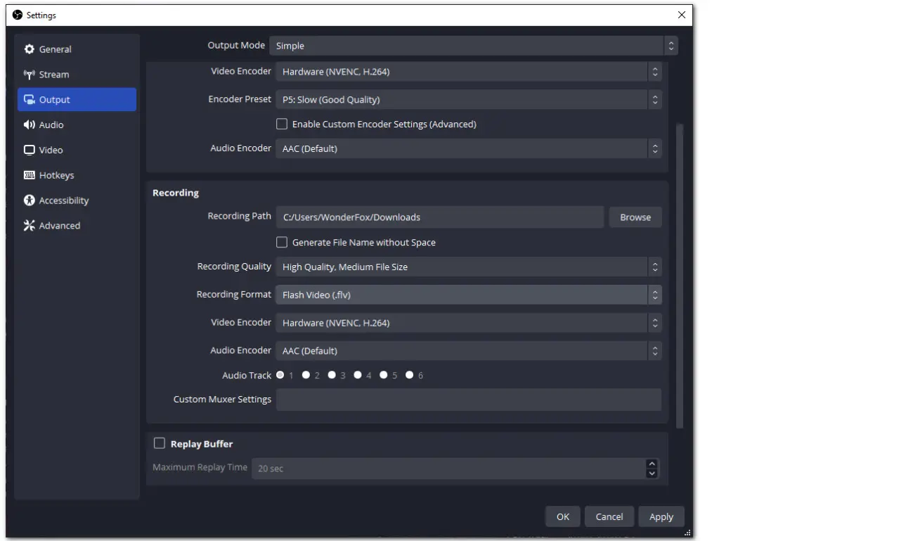 Adjust Recording Settings in OBS