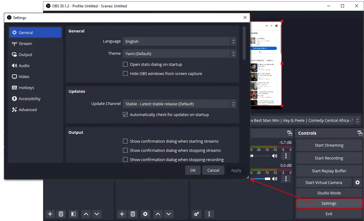 Launch OBS and Open Settings