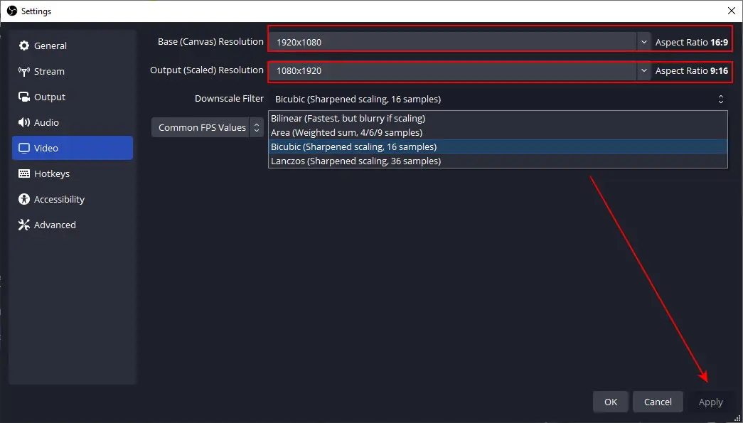 Change Output Resolution and Select Filter