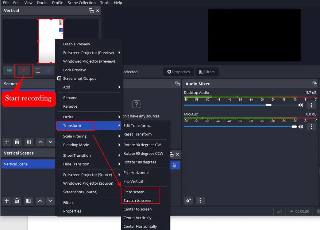 Start Recording Vertical Video in OBS