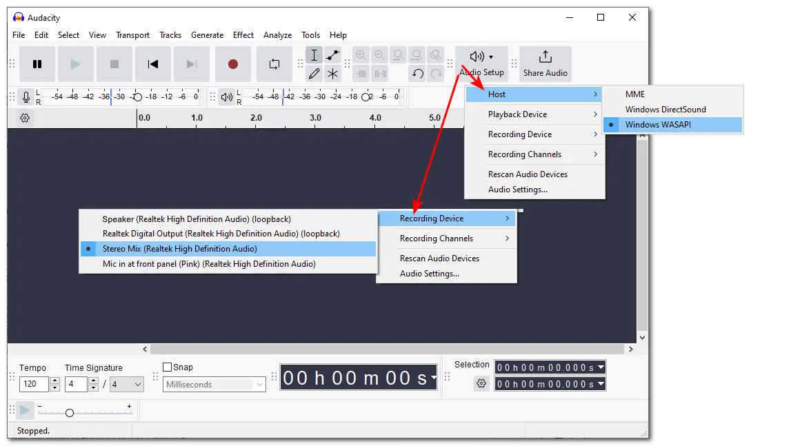 Set Audacity on Windows