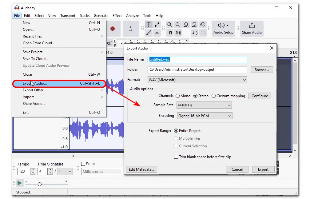 Export Recording from Audacity