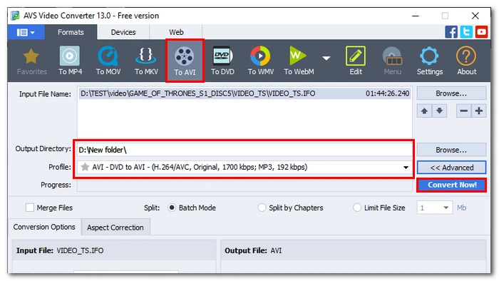 Convert DVD to AVI with AVS