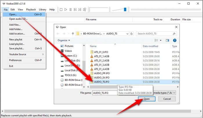Open AUDIO_TS.IFO in Foobar2K