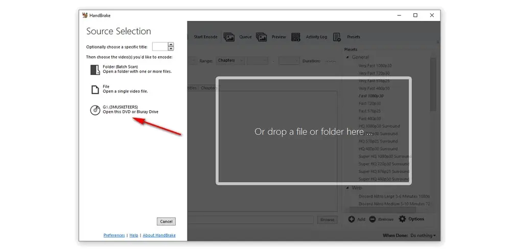 Load DVD into HandBrake DVD Ripper