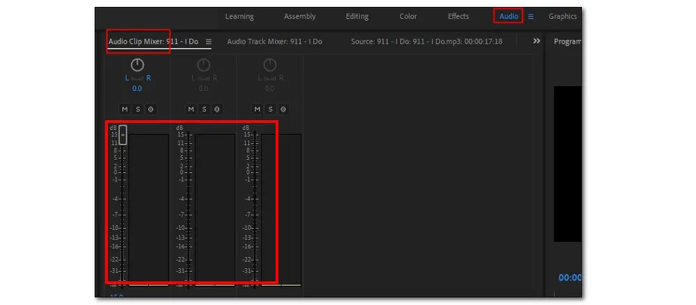 Adjust the Audio Clip Mixer