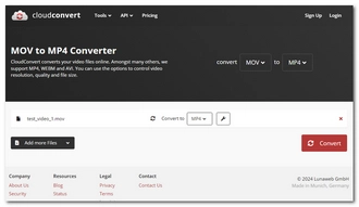 Convert MOV to MP4 in CloudConvert