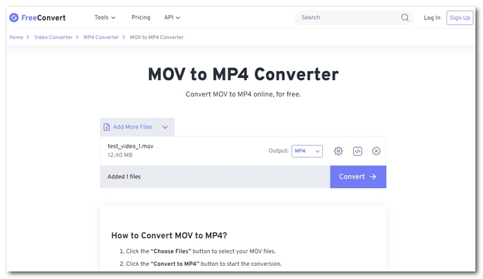 Convert MOV to MP4 in FreeConvert