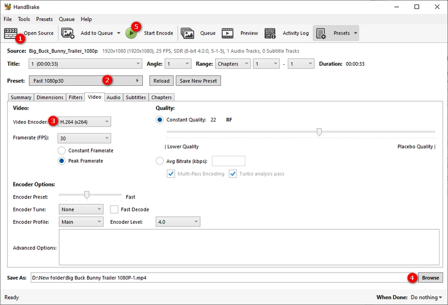 Convert MP4 to H264 in HandBrake