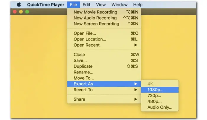 Compress MP4 on Mac with QuickTime Player