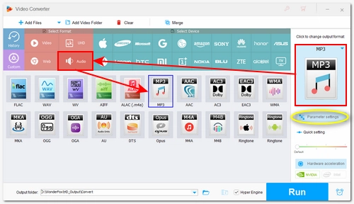 Choose MP3 under the Audio Tab