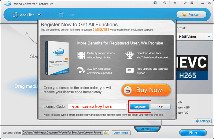 Type license key to register video converter factory pro